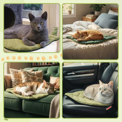 Oudain Self Warming Cat Bed Mat 26 x 20 Inch Leaf Shaped Self Heating Pad Blanket Pet Cotton Thermal Warm Soft Pad Mat for Feral and Indoor Cats Dog, Washable Kitty Puppy Mattress for Home Sofa Crate