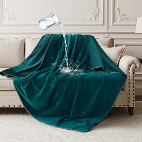 LOOBANI Waterproof Throw Blanket for Couch: Reversible Leakproof Couch Blanket 40" x 60", Soft Coral Fleece Bed Blanket Stain-Proof for Sofa Cover, Pet Accidents, Travel, Green - color: Green, size: 40" x 60"