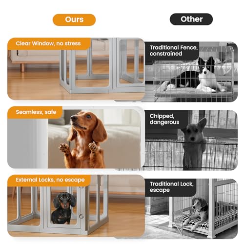 Clear Acrylic Dog Playpen - 50 x 33.4 Inch, 24" H 10 Planes Transparent Dog Fence Indoor, Sturdy Pet Pen for Puppy/Small Dog/Rabbit/Pig, Easy Assemble & Cleaning Plastic Whelping Box Enclosure, Grey - color: Grey
