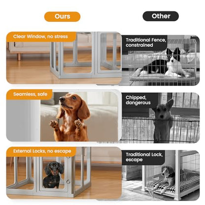 Clear Acrylic Dog Playpen - 50 x 33.4 Inch, 24" H 10 Planes Transparent Dog Fence Indoor, Sturdy Pet Pen for Puppy/Small Dog/Rabbit/Pig, Easy Assemble & Cleaning Plastic Whelping Box Enclosure, Grey - color: Grey