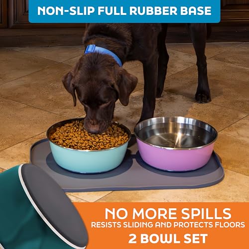 Master Pet Supply Stainless Steel Dog Bowls Set of 2 (128 Oz Each) with Non-Slip Rubber Base - Emerald Sea - Basic Dog Food Bowl Water & Food Bowls for Small Medium Large Dogs & Cats, Metal Dish - color: Emerald Sea, size: 16 Cups (128 oz) 2 Pack