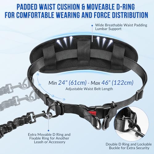 SlowTon Hands Free Dog Leash - with Removable Zipper Pouch, Shock Absorbing Bungee, Dual Handle & Reflective Stitches, Wide Padded Adjustable Waist Leash for Dogs Walking Running (M, for 1 Dog) - size: Medium for 8 - 25 lbs