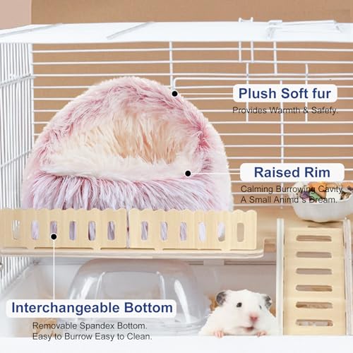 Soothing Guinea Pig Hideout, Doughnut Guinea Pig Bed with Hooded Cover, Washable Hamster Rabbit Bunny Bed, Washable Round Cave Beds for Small Animal Bunny Rabbit Hideout (Pink) - color: Pink