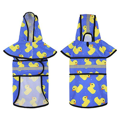 HDE Dog Raincoat Jacket Reflective Adjustable Hooded Pet Poncho Rain Coat with Leash Hole for Small to X-Large Dogs Rubber Ducks - S - color: A. Ducks, size: Small