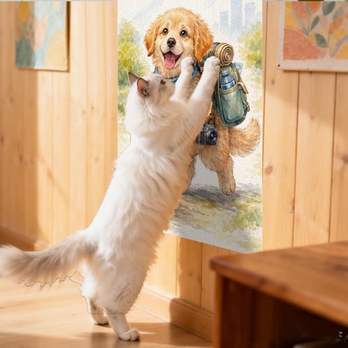 Cat Scratching Mat 15.3x23.6 Inches Polyester Synthetic Fiber, Travel Puppy Print, wall cat Scratcher, Scratch pad, Home Decor, Entryway, Pet Room (2pcs) - color: LU15985-2pcs