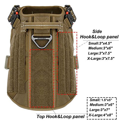 ICEFANG Tactical Dog Harness,X-Large Size, 2X Metal Buckle,Working Dog MOLLE Vest with Handle,No Pulling Front Leash Clip,Hook and Loop Panel - color: Brown, size: X-Large (Pack of 1)