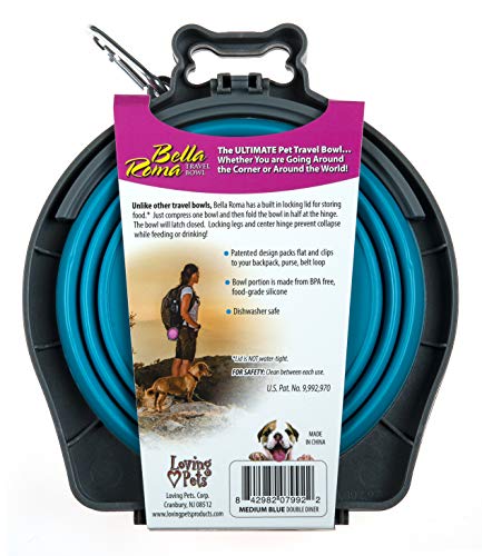 Loving Pets 73807992: Travel Double Diner Dog Bowl, Blue Md - color: Blue, size: Medium Travel Double Diner