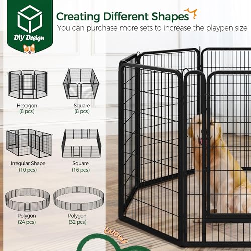 Yaheetech Dog Playpen, 40 Inch 8 Panels Heavy Duty Metal Pet Fence for Indoor Puppy Exercise Pen for RV Camping/Yard/Garden, Black - size: 40"
