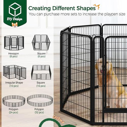 Yaheetech Dog Playpen, 40 Inch 8 Panels Heavy Duty Metal Pet Fence for Indoor Puppy Exercise Pen for RV Camping/Yard/Garden, Black - size: 40"