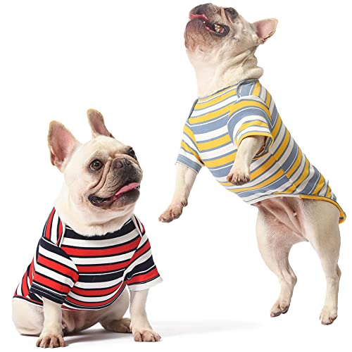 Dog Shirts Cotton Striped T-Shirt, Summer Pet Clothes for Small Dogs, 2-Pack Soft Puppy Apparel Cat Tee, Breathable Stretchy, Red Yellow M - color: Red-Yellow, size: Medium