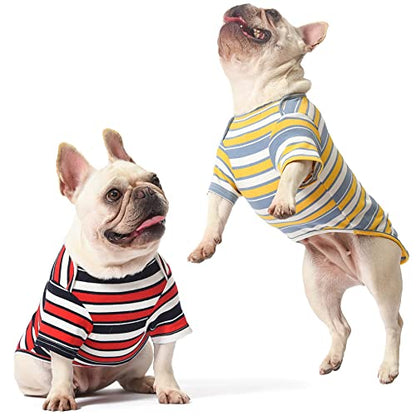 Dog Shirts Cotton Striped T-Shirt, Summer Pet Clothes for Small Dogs, 2-Pack Soft Puppy Apparel Cat Tee, Breathable Stretchy, Red Yellow XL - color: Red-Yellow, size: X-Large