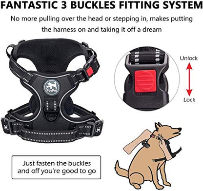 PoyPet Dog Harness and Leash Combo, Escape Proof No Pull Vest Harness, with 5 Feet Leash, Reflective Adjustable Soft Padded Pet Harness with Handle for Small to Large Dogs(Black,M) - color: Black, size: Medium