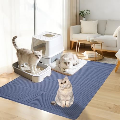 34" x 22" Diamond Cat Litter Mat, Absorbent & Fast-Dry Silicone Litter Trapping Mat with Raised Edges, Extra Large Waterproof Pad for Kitty Litter Box, Grey