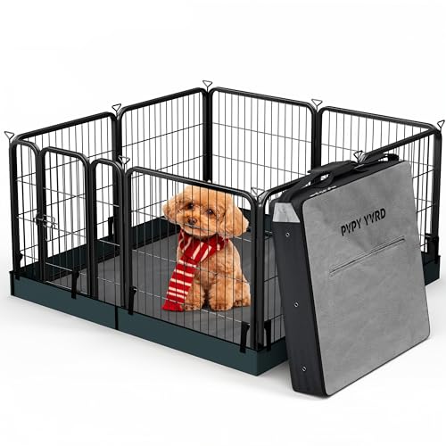 Dog Playpen with Bottom and Storage Bag, 24" H 8 Panels Puppy Pen with Square Bottom, Heavy Duty Dog Fence for Puppies/Small Dogs - style: 24"H 8Panels