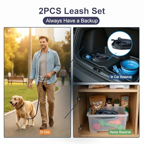 2 Pack Dual Handle Dog Leash, 6ft x 1in Heavy Duty Reflective Nylon Leash with Padded Grip, Traffic Handle, D-Ring, Tangle-Free Dog Lead for Small, Medium & Large Dogs, Safe Night Walks (Black+Black) - color: 2PCS-Black+Black