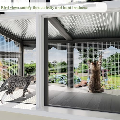 YZU Cat Window Box, Catio Outdoor Cat Enclosure with Sunpanel for Sunbathing, Napping & Overlooking, Wooden Window Perch House Hammock with Waterproof Roof for All-Weather Use