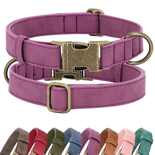 Didog Soft PU Leather Dog Collar, Stylish Quick Released Dog Collars for Medium Dogs, Easy Clean Adjustable Pet Collar for Daily Walking, Purple, M Fit 14-18" Neck - color: Purple, size: M：Fit 14-18" Neck, Width ¾"