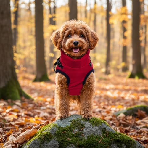 Dog Winter Coat with Harness Winter Jacket for Small Dogs Reflective Cold Weather Coats Warm Pet Vest Waterproof Snowsuit (Red, Medium) - color: Red, size: Medium