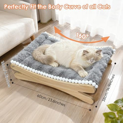 Plush Elevated Cat Bed - Cozy Raised Cat Hammock with Solid Wood Frame, Soft Furry Cushion for Indoor Cats & Small Dogs, Multi-Color Options(Grey)