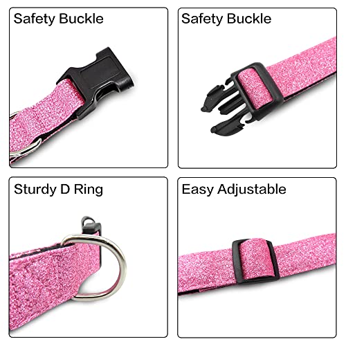 TDTOK Glittering Basic Dog Collar, Comfy & Durable Dog Collar for Small Medium Large Dogs with Eco-Friendly Plastic Buckle, Adjustable Stylish Nylon Dog Collars, Fit Necks: 9.8-22.4’’ (S, Rosy) - color: Rosy, size: S
