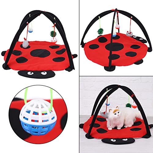 Foldable Cat Activity Play Mat Tent, Multi Function Cat Tent Activity Center with Hanging Toy, Cat Activity Center Pet Kitten Cushion Bed Hanging Balls Padded House Center for Cats Exercise Stay