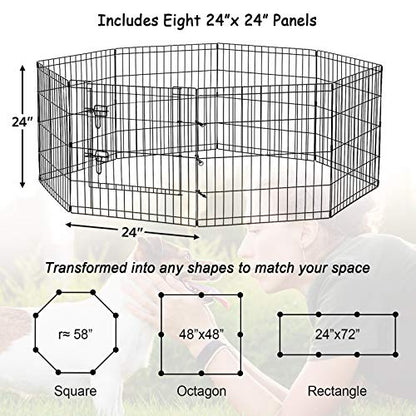 Puppy Pet Playpen 8 Panel 24 Inch Indoor Outdoor Metal Portable Folding Animal Exercise Dog Fence Ideal for Pet Animals Dog Cat Rabbit Breed Puppy (24" x 24" x 8) - style: 24'' x 24'' x 8PCS