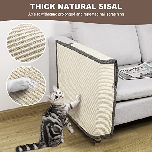 Upgraded Cat Scratch Sisal Sofa Protector,Furniture Couch Protector from Cat Scratching with Natural Sisal Full Cover 27.5''L*19.7''W(Right Hand) - color: White Sisal Armrest