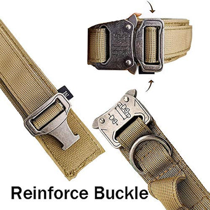 Tactical Dog Collar and Leash Set Adjustable Military Nylon Dog Collar with Control Handle and Heavy Duty Metal Buckle for Large Dogs （Brown S - color: Brown SET(collar+leash), size: Small (Pack of 1)