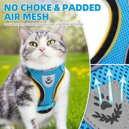PUPTECK Cat Harness and Leash Set Escape Proof Reflective Cat Walking Harness Adjustable Soft Breathable Mesh Vest for Small Pets, Blue, S - color: Blue, size: S (NECK 9.5"-11", CHEST 13"-16")