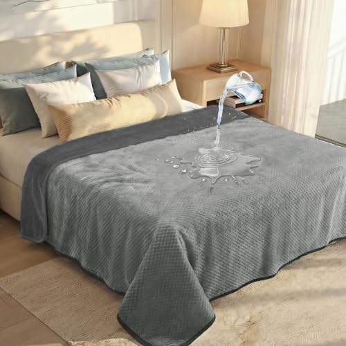 Luciphia Waterproof Blanket for Large Dog Ultra-Soft & Calming Pet Throw Reversible Warm Fleece Durable Furniture Crate Couch Bed Cover Protector Machine Washable Leakproof Grey XL (85''x57'') - color: Grey, size: XL(85''x57'')