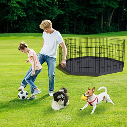 Puppy Pet Playpen 8 Panel 24 Inch Indoor Outdoor Metal Portable Folding Animal Exercise Dog Fence Ideal for Pet Animals Dog Cat Rabbit Breed Puppy with Bottom Pad (Black with Bottom pad) - style: 24'' x 24'' with Bottom cover