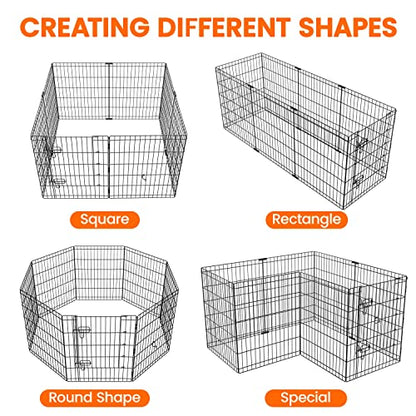 Yaheetech 30" High 8 Panel Foldable Metal Dog Exercise Pen Pet Playpen Dog Fence Outdoor & Indoor Use for Small Animals with Door Black - size: 30"