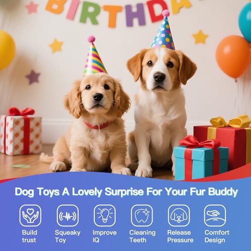 2pcs Dog Tug Toy with Handle - Indestructible Interactive Toy for Aggressive Chewers,Sound Dog Rope Training Toys for Small Dogs to Keep Them Busy,Red