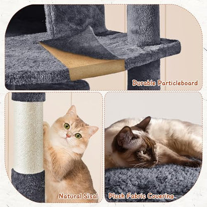 Yaheetech 76.5in Multi-Level Large Cat Tree, Big Cat Tower with 3 Condos, Cozy Plush Perches, 9 Sisal Scratching Posts and Ladder, Activity Center for Large Kitties, Dark Gray - color: Dark Gray