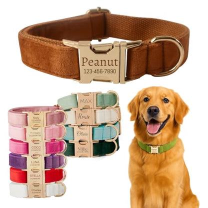 Personalized Custom Dog Collar with Engraved ID Tag Name Plate & Phone Number Customized Soft Velvet Cat Collar Quick Release Metal Buckle, Leash, Bowtie, Poop Bag Available for Small Medium Large Pet