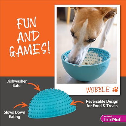 LICKIMAT Wobble, Dog Slow Feeder Bowl Lick Mat, Boredom Anxiety Reducer; Perfect for Food, Treats, Yogurt, or Peanut Butter. Fun Alternative to a Slow Feed Dog Bowl, Purple - color: Purple