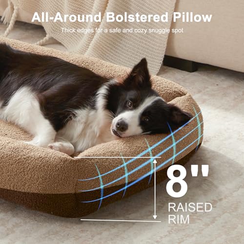Washable Dog Bed Extra Large Sized Dogs, Washable Comfy Fluffy XL Dog Bed, Removable Zipper Cover Machine Wash, Durable Sleeping Pet Cuddler Bed with Anti-Slip Bottom, 42x30x8 in, Brown - color: Brown, size: XL(42''x30''x8'')