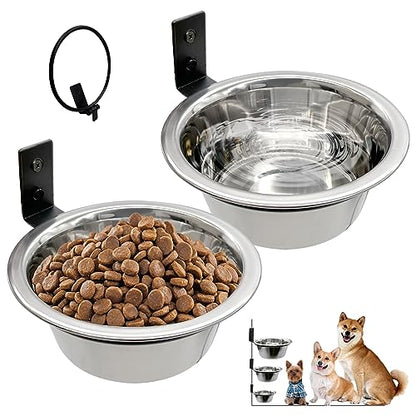Hamiledyi 2 Pack Wall Mounted Elevated Dog Bowls - Adjustable Height Stainless Steel Raised Food & Water Bowls with Collapsible Stand for Medium & Large Dogs & Cats (M)