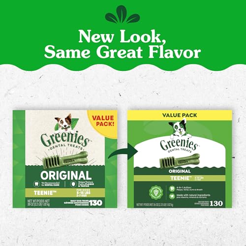 Greenies Veterinarian-Recommended Adult Natural Dental Dog Treats Teenie Size, Dog Dental Chews, Original Flavor, 36 oz. Pack, 130 Count - size: 130 Count (Pack of 1)
