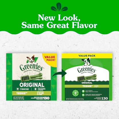 Greenies Veterinarian-Recommended Adult Natural Dental Dog Treats Teenie Size, Dog Dental Chews, Original Flavor, 36 oz. Pack, 130 Count - size: 130 Count (Pack of 1)