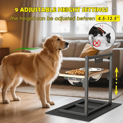 ADENGL Elevated Dog Bowls with Slow Feeder - 9 Heights Adjustable Raised Dog Bowl Stand with Two 1.7L Stainless Steel Dog Food Bowls & Slow Feeder and a Nonslip Pad, Perfect for Medium Large Breed - color: Black, Slow Feeder with Black Mat, size: Large Do