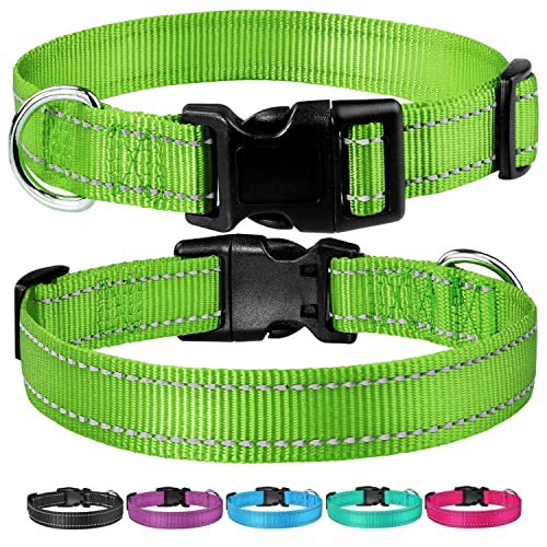 Reflective Dog Collar with Buckle Adjustable Safety Nylon Collars for Small Medium Large Dogs, Grass Green XS - color: Grass Green, size: X-Small :Width 5/8",Neck 8-12"