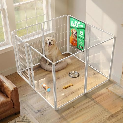 FXW AuraSpace Pro Acrylic & Wire Mesh Indoor Dog Playpen, 40" Height 8 Panels Metal Dog Pen for Medium and Large Dogs, White│Patented - color: White, size: 40"H