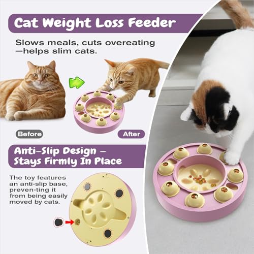 Cat Puzzle Toy for Cats Indoor, Slow Feeder Bowl for Fast Eaters, Interactive Kitten Enrichment Pink Toy - color: purple