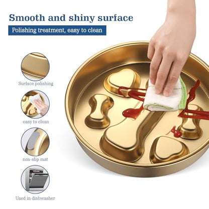 Golden Stainless Steel Slow Feeder Dog Bowls – Non-Slip Metal Dog Bowl for Large & Medium Breeds, Puppy Puzzle Feeder – 2 Cup Capacity for Small to Big Pets – Durable Slow Feed Dog & Cat Food Dish - color: Bone&Heart-Golden