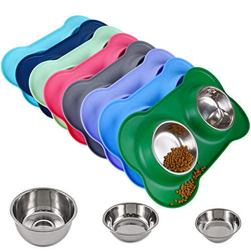 Dog Bowls 2 Stainless Steel Bowl for Pet Water and Food Feeder with Non Spill Skid Resistant Silicone Mat for Pets Puppy Small Medium Cats Dogs - color: Hunter Green, size: 13½ oz ea