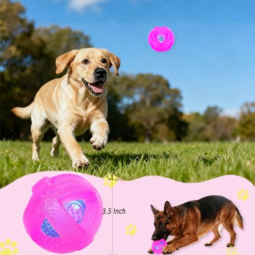 Dog Ball Toy for Chewing and Treat Dispensing - Tough Rubber Puppy Chew Toys Interactive Puzzle Balls for Teething & Slow Feeding, 3.5 Inch (Pink) - color: Pink