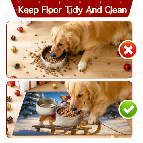HOMETITUTE Cute Winter Dog Pet Food Mat Merry Christmas Spill-Proof Pet Feeding Mat Winter Holiday Cat Water Bowl Mats 20" x 12" Christmas Pet Placemat Cat and Dog Accessories - color: Orange