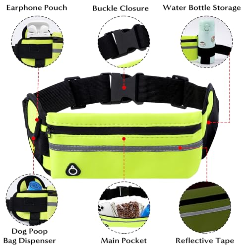 Hands Free Dog Leash - Waist Running Leashes with Zipper Pouch, Adjustable Reflective Waist Belt, Dualc Handle Retractable Bungee for Small Medium Large Dogs Walking Jogging (Green 4.1-7.2ft) - color: Green