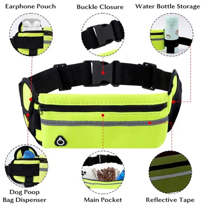 Hands Free Dog Leash - Waist Running Leashes with Zipper Pouch, Adjustable Reflective Waist Belt, Dualc Handle Retractable Bungee for Small Medium Large Dogs Walking Jogging (Green 4.1-7.2ft) - color: Green